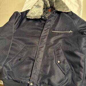 Men's Navy Jacket with Faux Fur Collar